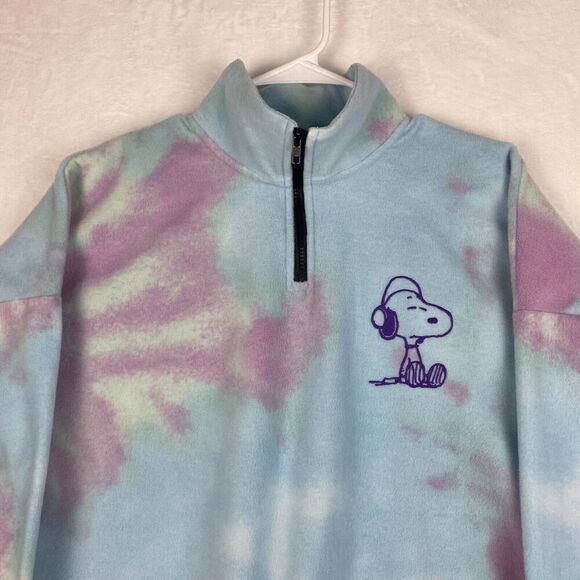 Peanuts Sweater Womens XXL 2XL Blue Tie Dye  Long Sleeve 1/4 Zip Crop Top Casual - Picture 4 of 10
